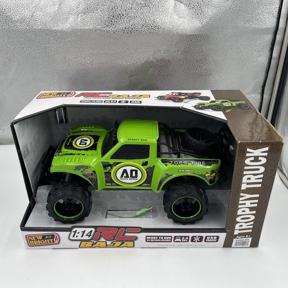 New Bright 1:14 Scale RC Baja Truck Green Radio Control USB Charging 2.4GHz
